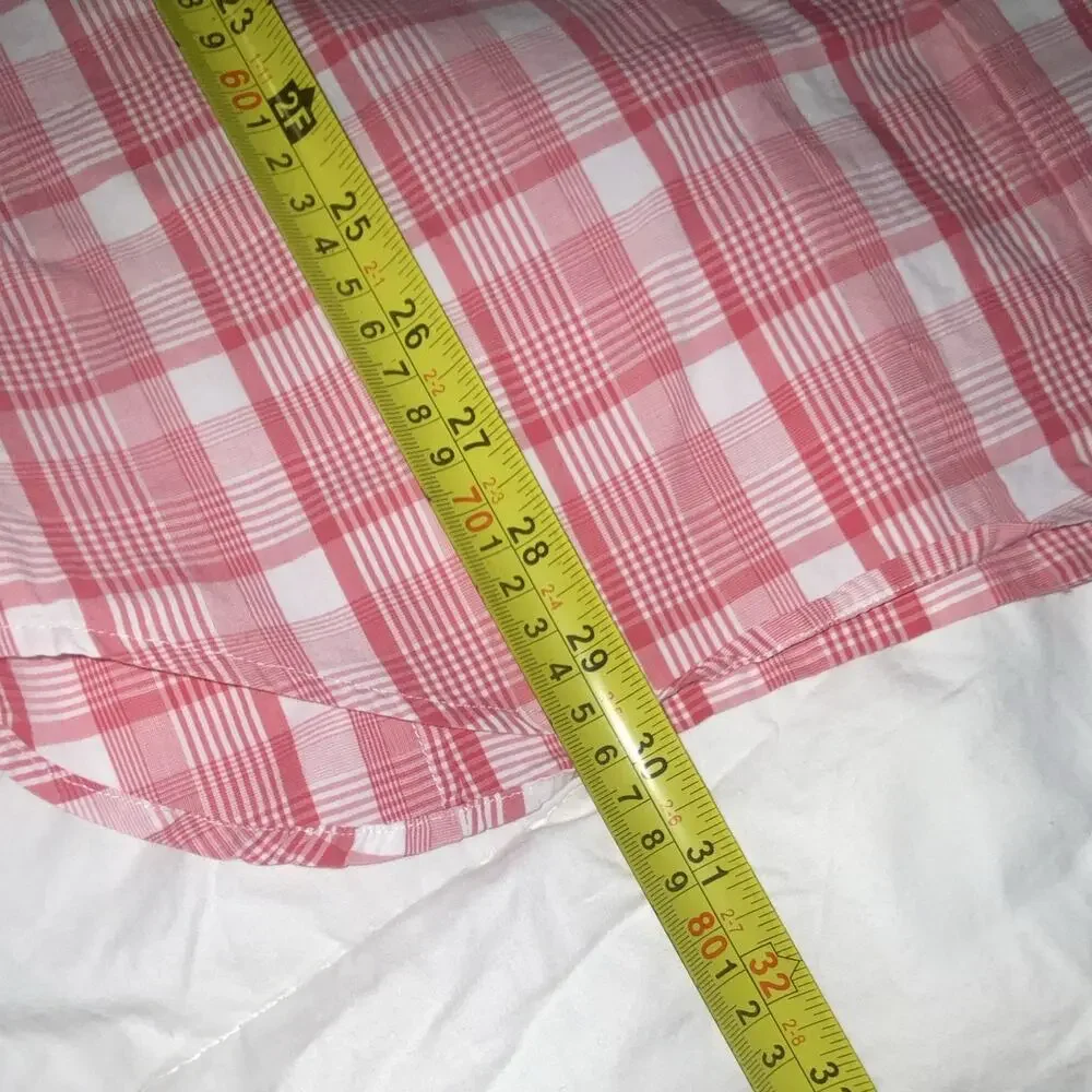 Banana Republic Men’s L Slim Soft Wash Pink White Plaid Button-Up LS